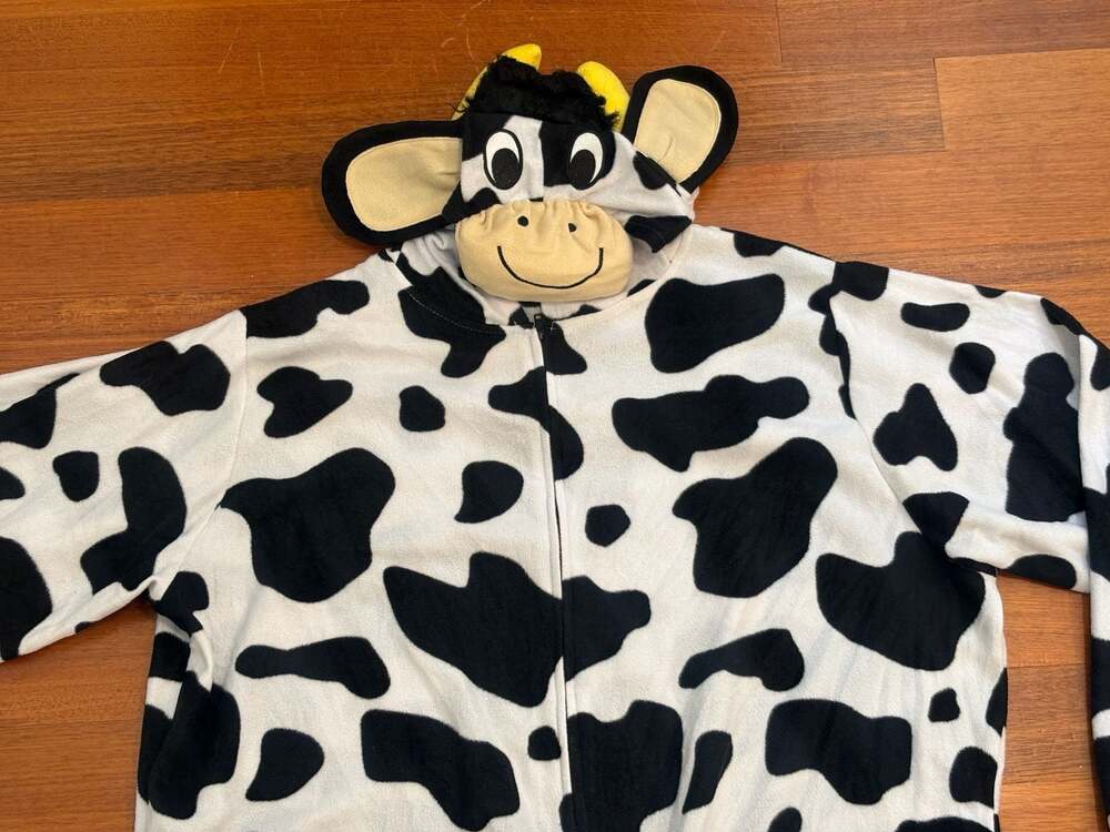Cow Animal Character Fleece Hooded Onesie Jumpsuit with Tail Adult XL - Picture 2 of 7
